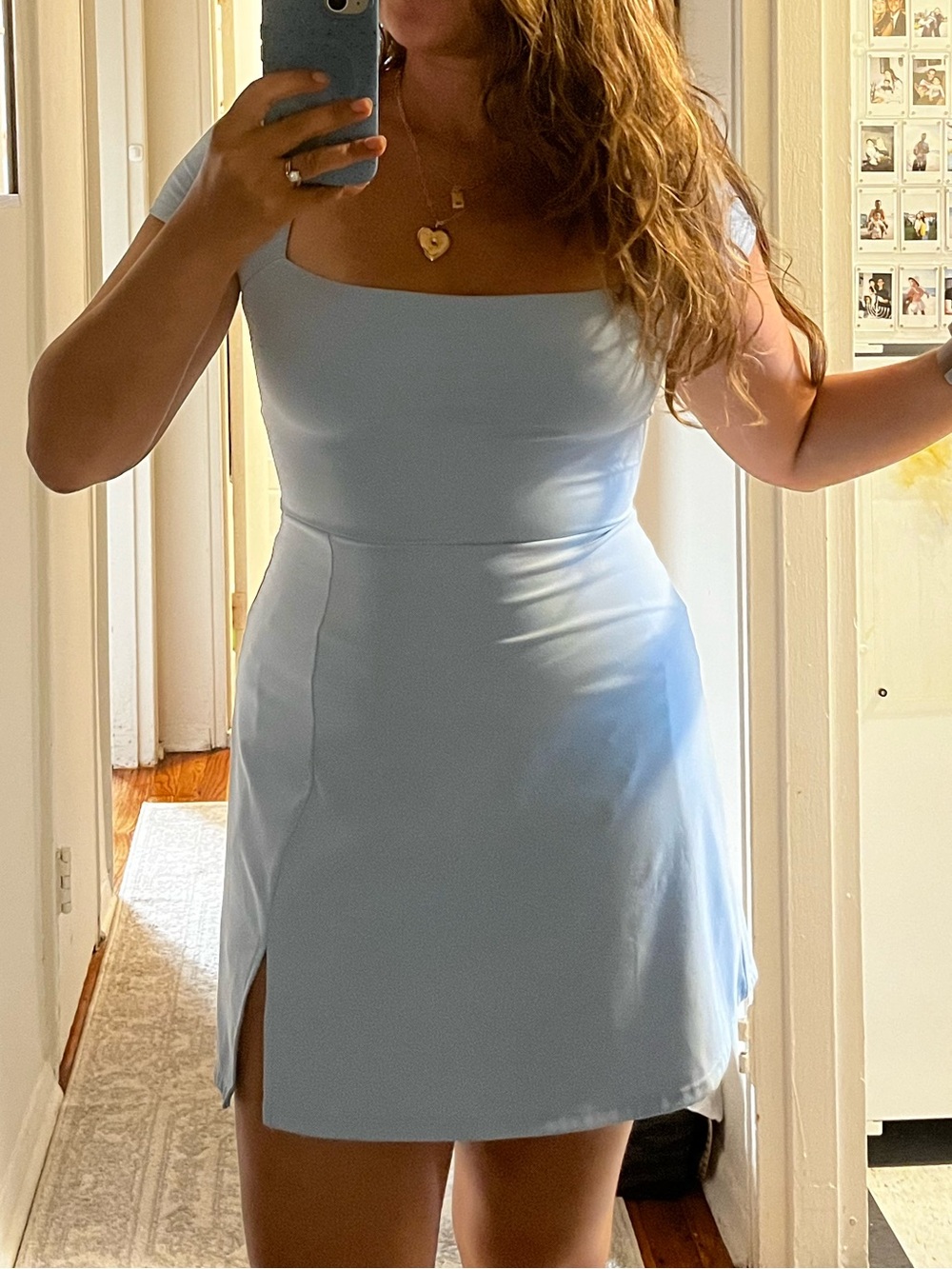 Light Blue Stretchy Square-Neck Mini Tennis Dress